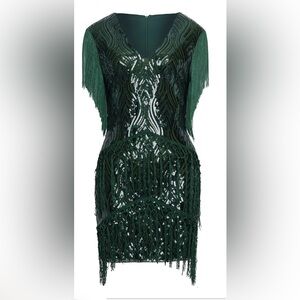 Sequin Bodycon Flapper Style/Fringe Dress (Size M) Ptp 17”-19.5”